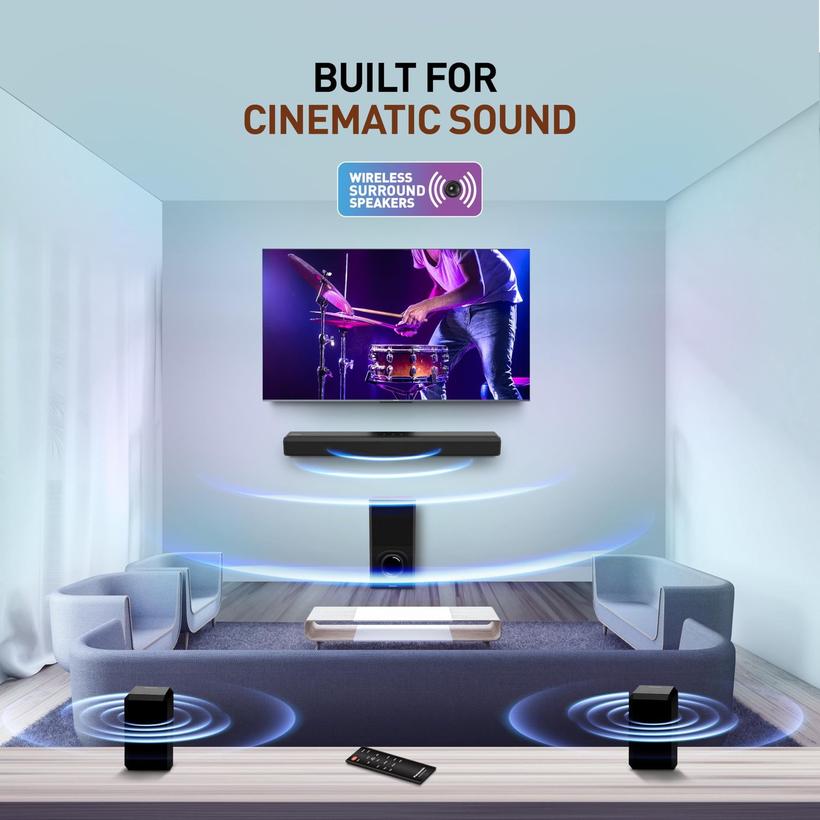 Panasonic 600W 5.1 Ch Sound Bar with 3D Surround Sound Speaker System, Dolby Digital Plus Touch Control,BT 5.3, USB,HDMI ARC,Optical,Aux with Remote Control (SC-HTS600GWK, Black) - Image 7