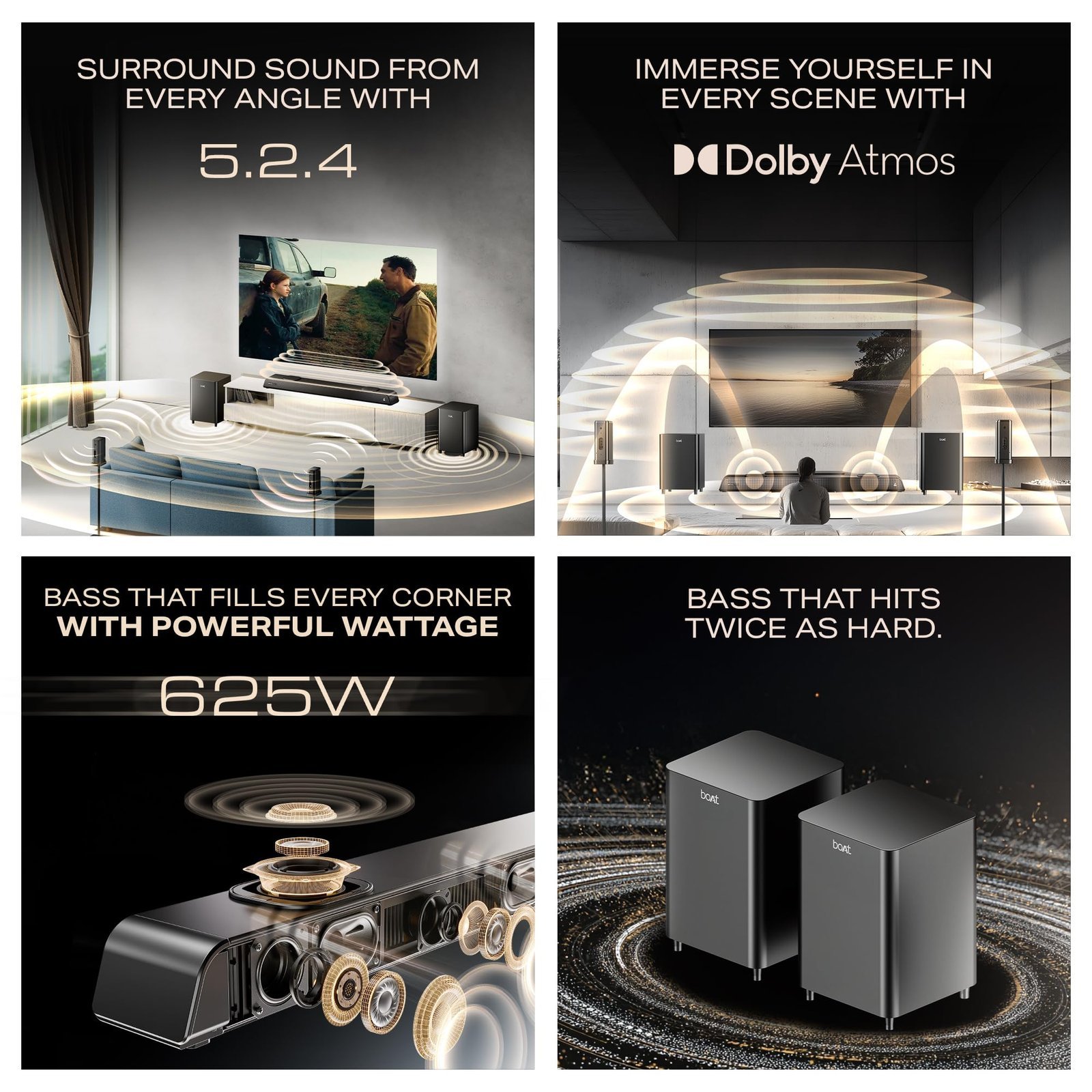 boAt Aavante 5.2.4 Prime 6250DA (2025 Launch), Dolby Atmos, 625W, 5.2.4CH(Dual Subwoofers & Wireless Satellites),Multi Connectivity, Bluetooth Sound bar, Home Theatre Soundbar Speaker (Premium Black) - Image 11