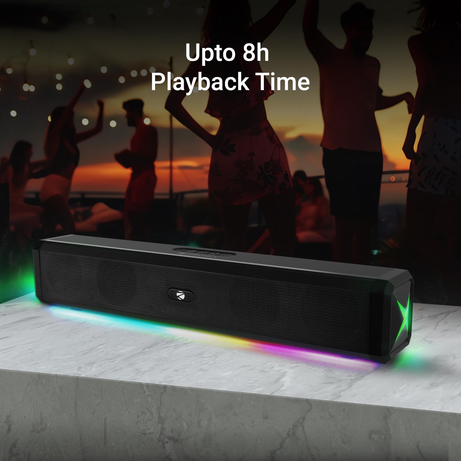 ZEBRONICS VITA BAR 150 Wireless Bluetooth Soundbar, 20W RMS, 2.0 Channel, Dual (52mm Driver & Passive Radiator), Upto 8 Hours Playback, Built in Battery, BTv5.3 | USB | mSD | AUX | | TWS, RGB LED - Image 6