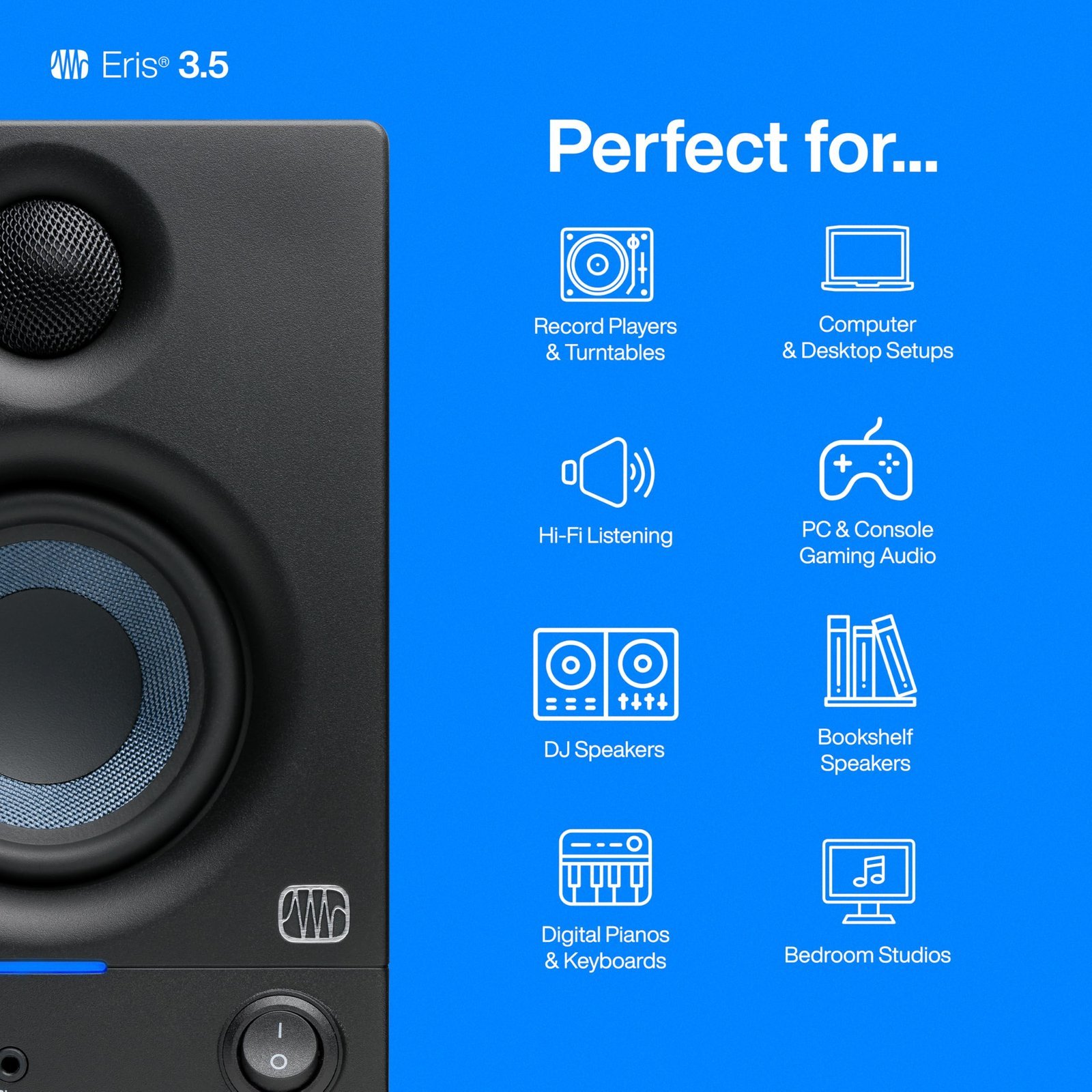 PreSonus Eris 3.5 2nd Gen HD Professional Studio Monitors with 3.5" Woven Composite Woofer, 1" Silk-Dome Tweeter, 50W Class AB Power and Tuning Controls (Auxillary) - Pair (Black) - Image 7