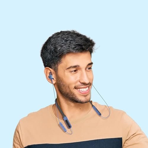 amazon basics in-Ear Wireless Neckband with Mic, Up to 65 Hours Play Time, 800 mAh Battery, Bluetooth 5.0, Voice Assistance, Noise Cancellation, IPX4 Water-Resistance, Magnetic Earbuds (Blue) - Image 2