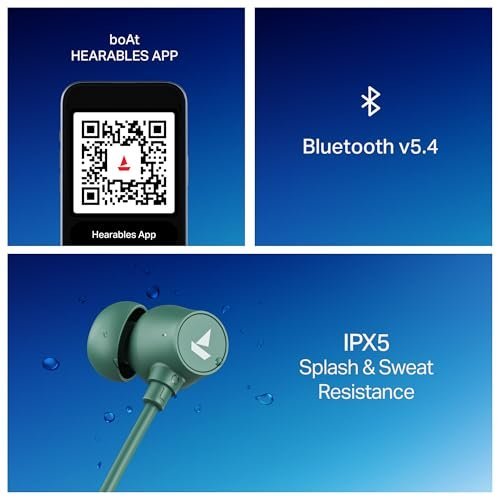 boAt 2025 Launch Rockerz 301 ANC, (~30dB) ANC, 13mm Drivers,ENx, 40ms Low Latency,Hall Switch,40H Battery, Stream Ad Free Music via App Support, Bluetooth Neckband, Wireless with Mic Earphones (Green) - Image 2