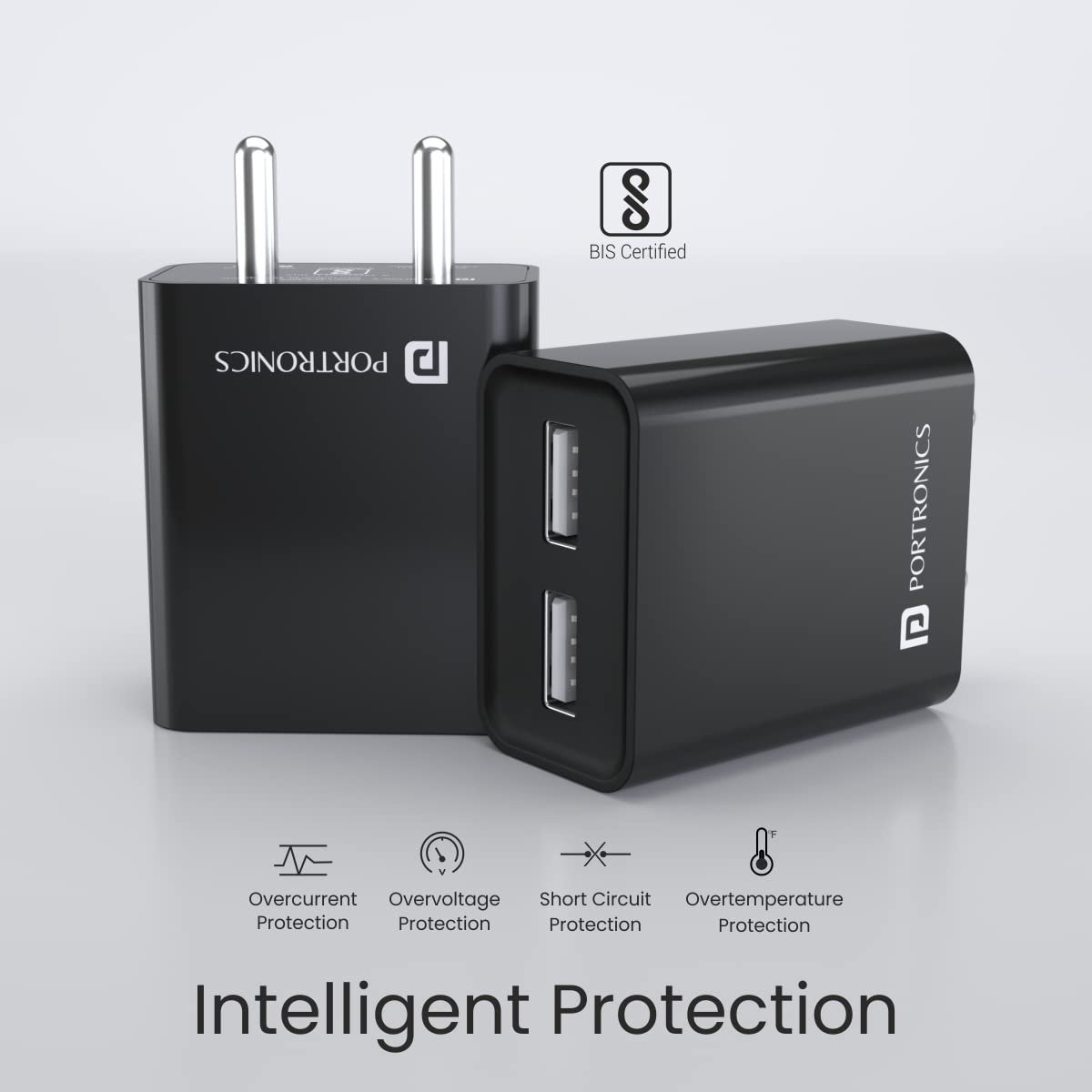 Portronics Adapto 66 2.4A 12w Dual USB Port 5V/2.4A Wall Charger,Comes with 1M Micro USB Cable, USB Wall Charger Adapter for Smartphone (Black) - Image 6