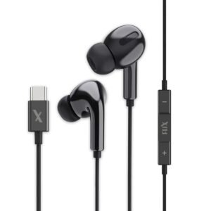 Flix(Beetel) Tone E50 in Ear 1.2 Meter Wired Headphones with Mic, Type C Jack, 10mm Large Driver with Super Bass, Volume Controls with Multi Function Button (Black E50)