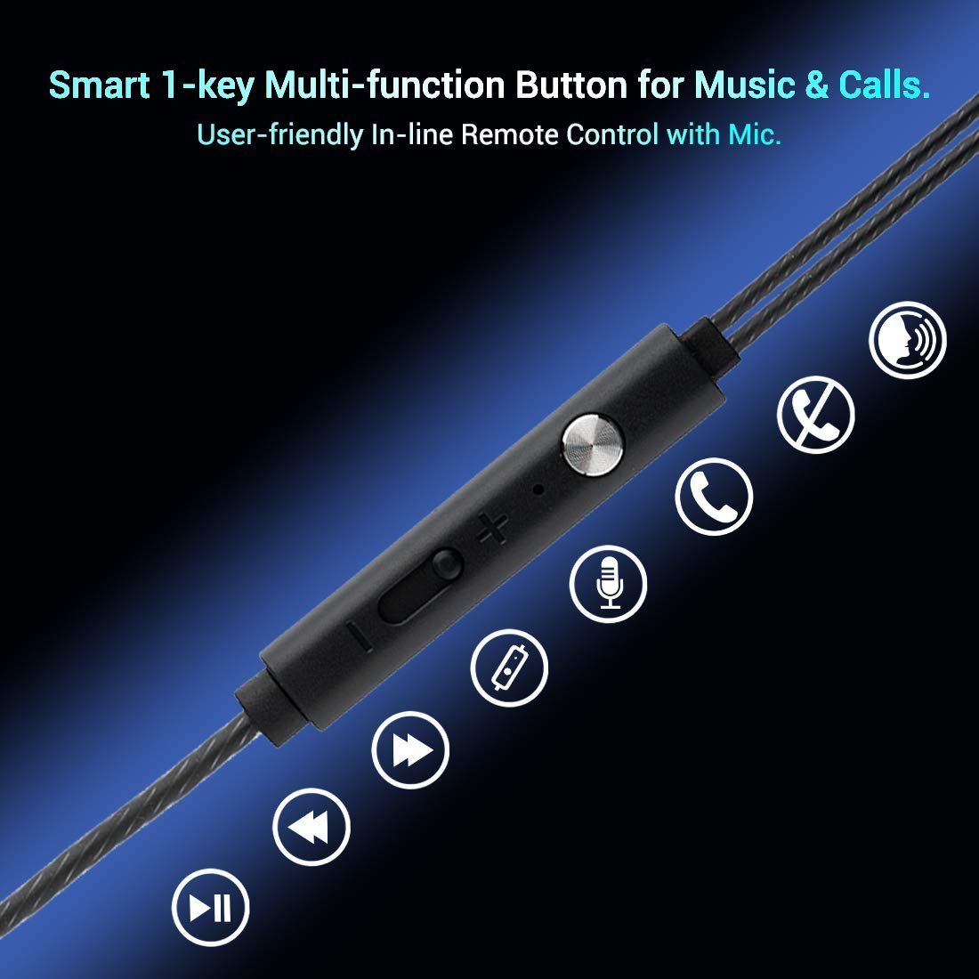 PTron Boom Ultima V2 Dual Driver, in Ear Gaming Wired Earphones with Mic, Volume Control, Passive Noise Cancelling Boom 3 with 3.5mm Audio Jack & 1.2M Tangle-Free Cable (Black) - Image 3