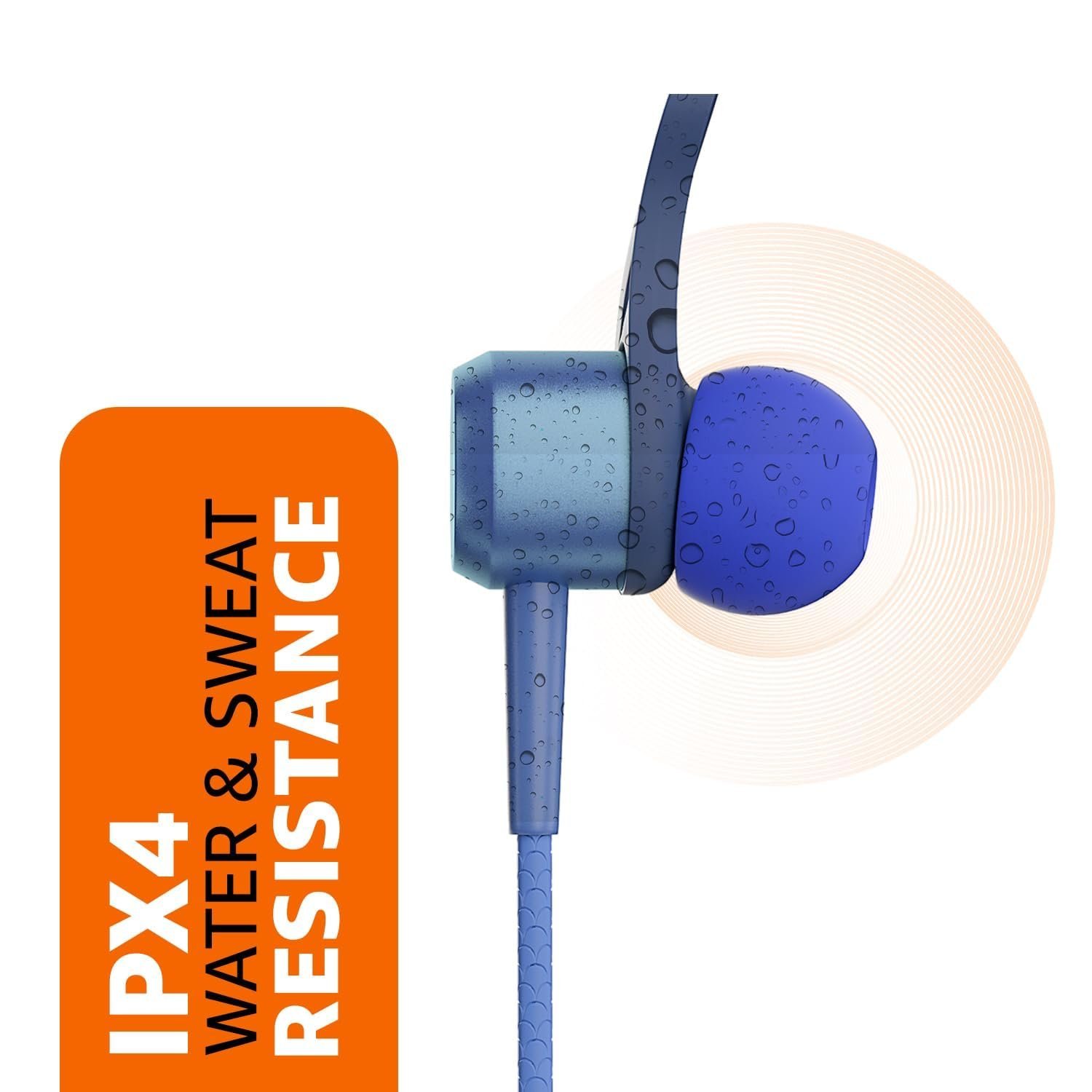 amazon basics in-Ear Wireless Neckband with Mic, Up to 65 Hours Play Time, 800 mAh Battery, Bluetooth 5.0, Voice Assistance, Noise Cancellation, IPX4 Water-Resistance, Magnetic Earbuds (Blue) - Image 5