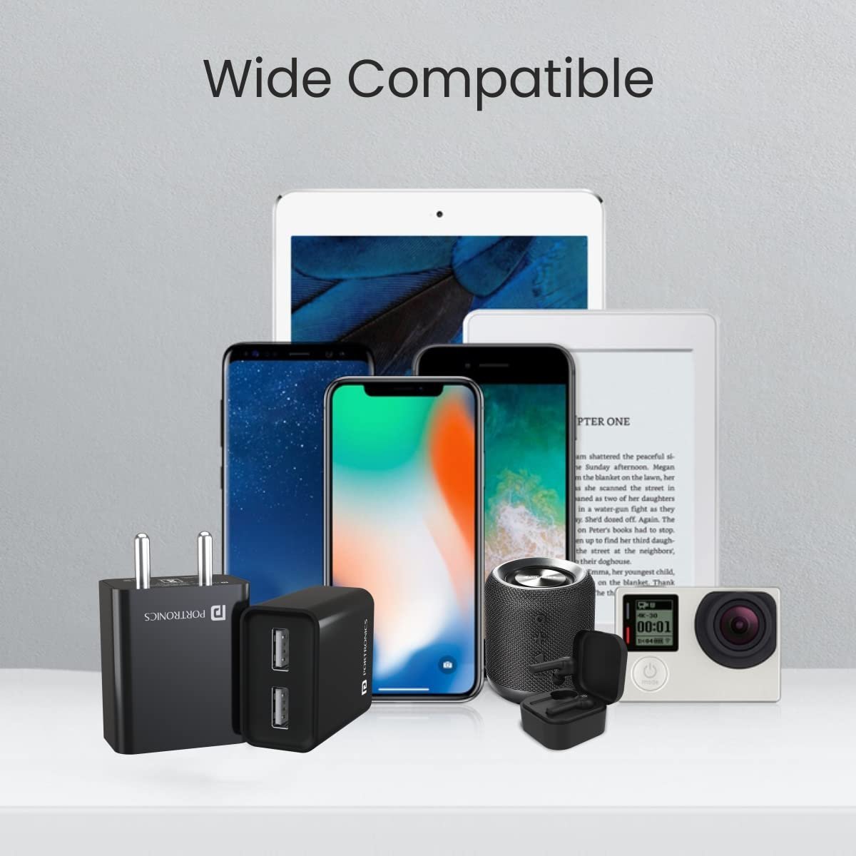 Portronics Adapto 66 2.4A 12w Dual USB Port 5V/2.4A Wall Charger,Comes with 1M Micro USB Cable, USB Wall Charger Adapter for Smartphone (Black) - Image 3