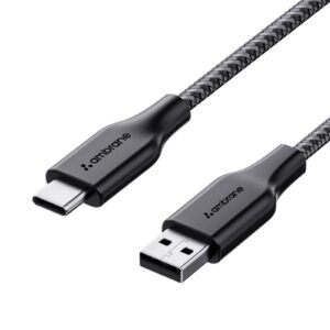 Ambrane Unbreakable 3A Fast Charging 1.5m Braided Type C Cable for Smartphones, Tablets & other Type C devices, 480Mbps Data Sync, Quick Charge 3.0 (RCT15A, Black)