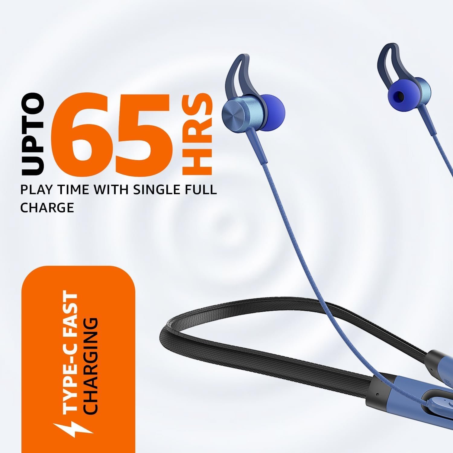 amazon basics in-Ear Wireless Neckband with Mic, Up to 65 Hours Play Time, 800 mAh Battery, Bluetooth 5.0, Voice Assistance, Noise Cancellation, IPX4 Water-Resistance, Magnetic Earbuds (Blue) - Image 9