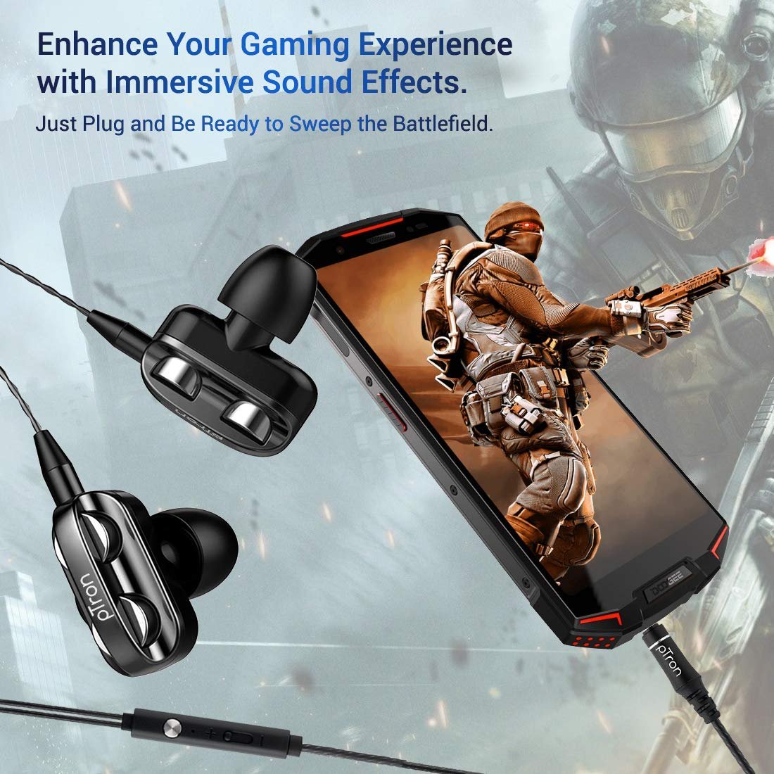 PTron Boom Ultima V2 Dual Driver, in Ear Gaming Wired Earphones with Mic, Volume Control, Passive Noise Cancelling Boom 3 with 3.5mm Audio Jack & 1.2M Tangle-Free Cable (Black) - Image 5