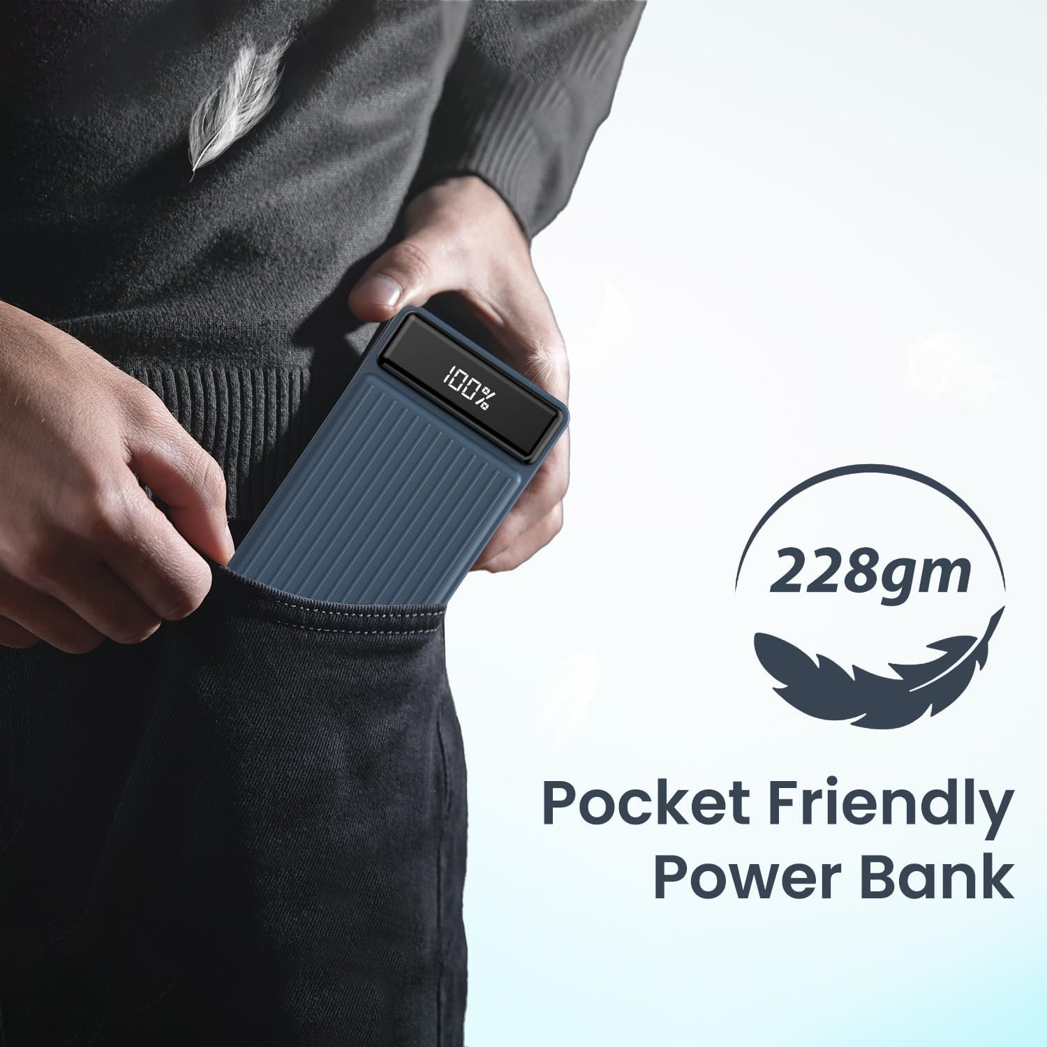 Portronics Luxcell B 10K 10000 mAh 22.5W Fast Charging Power Bank, Ultra Slim Power Bank with Mach USB-A Output, Type C PD Output, Type C Input, Wake Up Button(Dark Blue) - Image 6