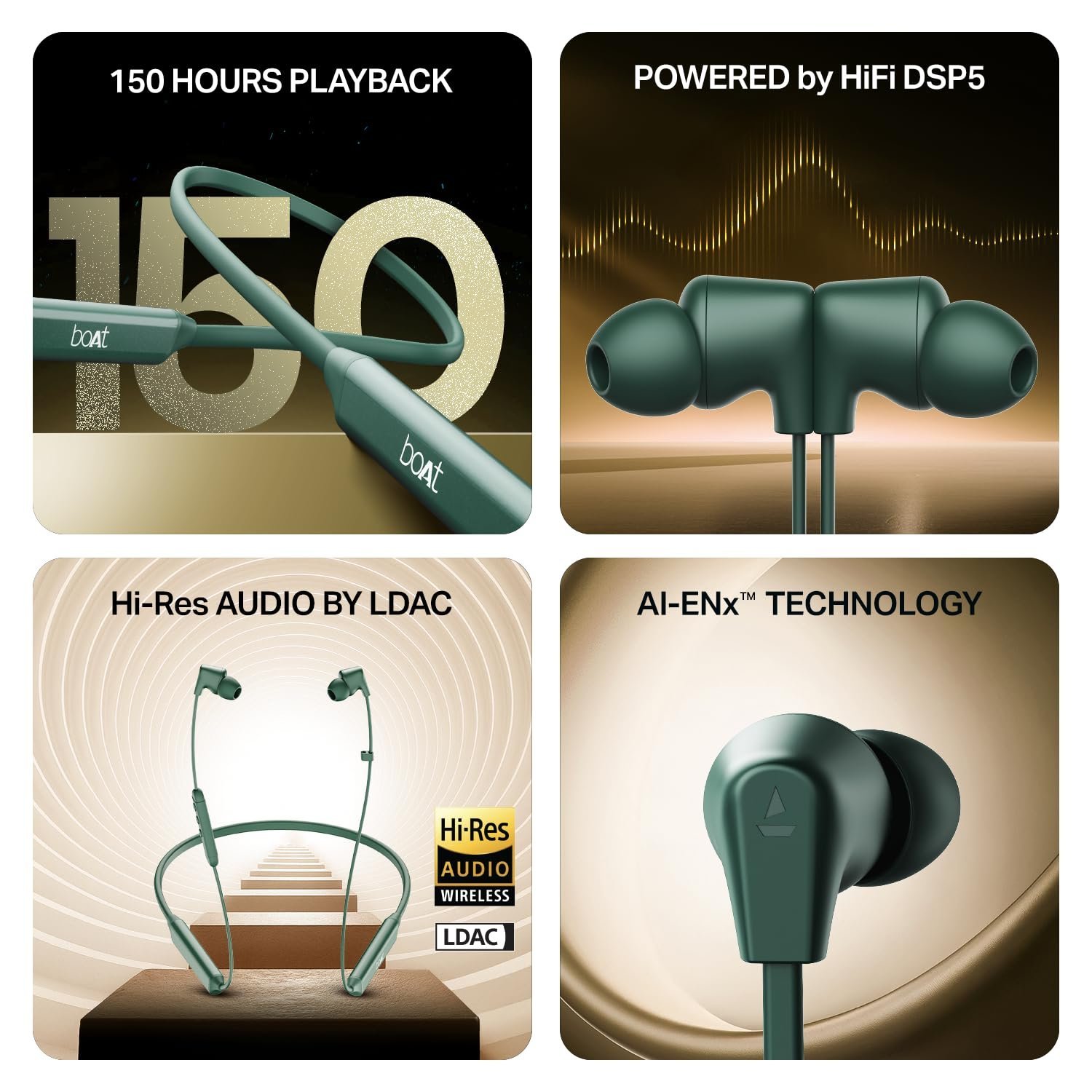 Boat 2025 Launch Rockerz Trinity Grande, 150H Battery, Hi Res Audio by LDAC, Dual Pair, ENx Tech, Stream Ad Free Music via App Support, Bluetooth Neckband, Wireless with Mic Earphones (Green) - Image 9