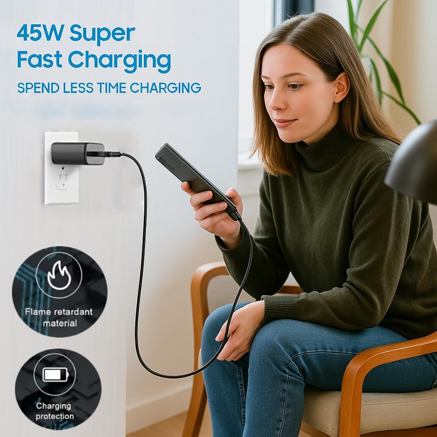 Samsung 45W C-Type Super-Fast Charger Adapter for Samsung Galaxy S25/S25 Plus/S25 Ultra/S24/23/22/21 (Ultra/Plus/FE) A56/Note 20/S10 5G/9/8/M16 (S/A/F/M Series) USB C PD 3.0 Charge Adapter - Image 5