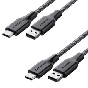 Ambrane Braided Type C Fast Charging Cable (Pack Of 2) Unbreakable 3A 1.5M For Smartphones,Tablets,Laptops & Other Type C Devices,Pd Technology,480Mbps Data Sync,Quick Charge 3.0 (Rct-15 Combo)-Black