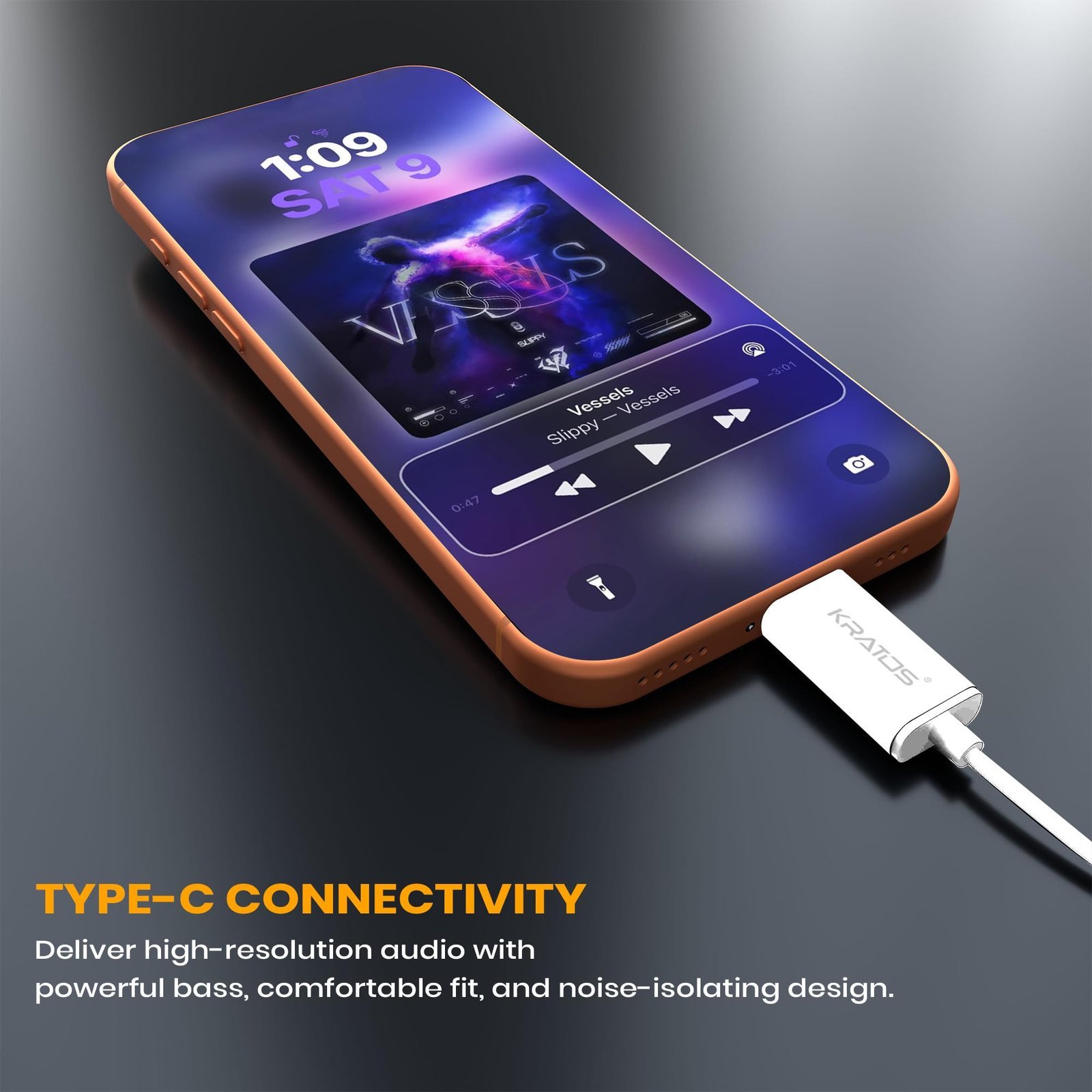 Kratos Tune V6 C Type Earphones Wired, 13mm Bass Drivers Earphone, Inline Control Type c Headphones with Mic, Comfort Fit Type c Earphone with Volume Control,Metallic C pin Earphones (White) - Image 5