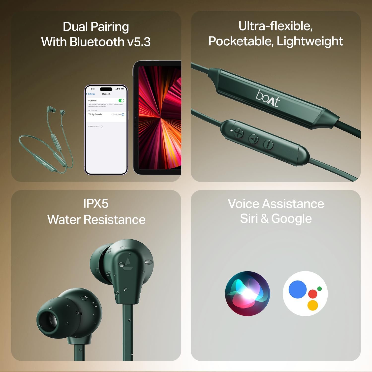 Boat 2025 Launch Rockerz Trinity Grande, 150H Battery, Hi Res Audio by LDAC, Dual Pair, ENx Tech, Stream Ad Free Music via App Support, Bluetooth Neckband, Wireless with Mic Earphones (Green) - Image 8