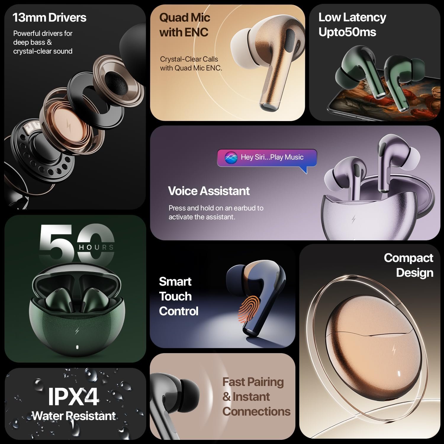 Fire-Boltt Aero TWS Earbuds Custom EQ, Wireless Bluetooth 5.4, Music & App Support, 50H Playtime, Fast Charging Case, 50ms Low Latency for Gaming, Touch Controls, IPX4 Waterproof, Clear Calls - White - Image 17