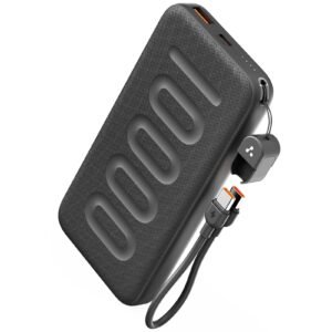 Ambrane 10000mAh Slim & Compact Powerbank with in-Build Type C Cable, 22.5W Fast Charging, USB & Type C Output, Power Delivery, Quick Charge for iPhone, Android & Tablets, Earbuds, (Stylo N10,Black)