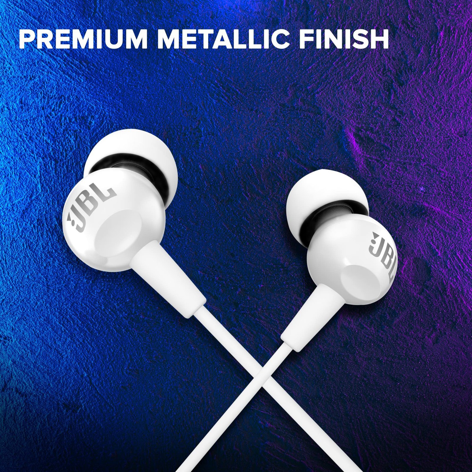 JBL C100SI Wired In Ear Headphones with Mic, JBL Pure Bass Sound, One Button Multi-function Remote, Premium Metallic Finish, Angled Buds for Comfort fit (White) - Image 2